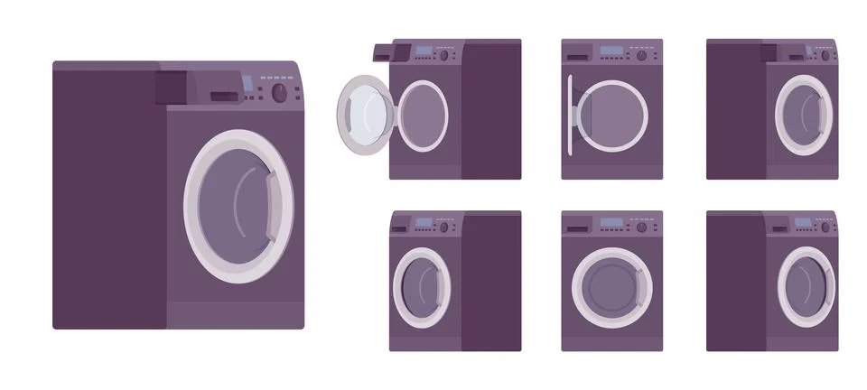 Washing Machine black set, laundry clothes washer home appliance Stock Illustration