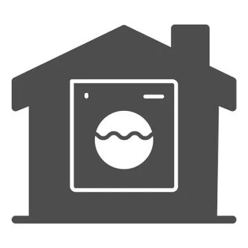 Washing machine in building solid icon, smart home symbol, remote control Ilustración de archivo