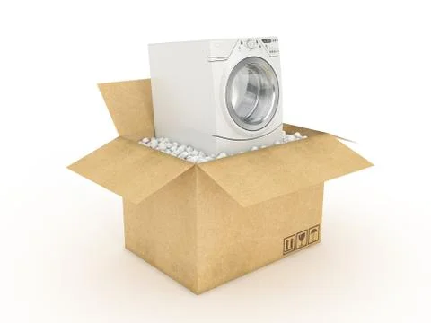 Washing machine in cardboard box Stock Illustration