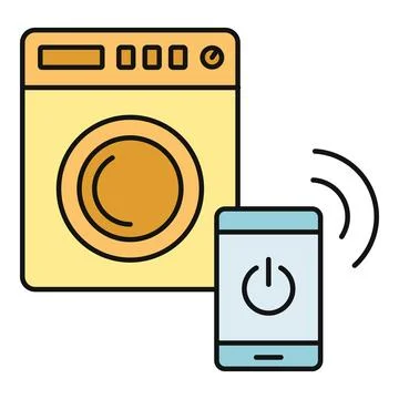 Washing machine connected to smartphone controlling smart laundry Stock Illustration