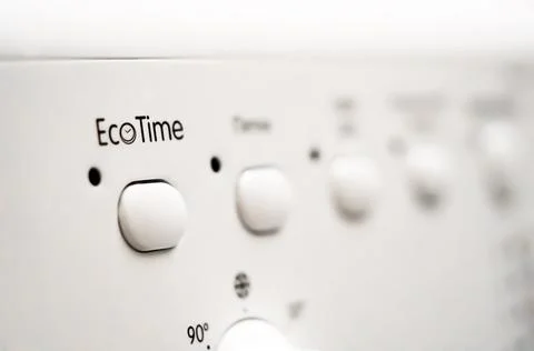 Washing machine control panel. Regime EcoTime. Buttons for switching modes of Stock Photos