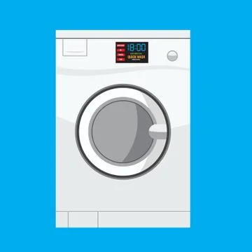 Washing machine in detail with solid and flat color design. Stock Illustration