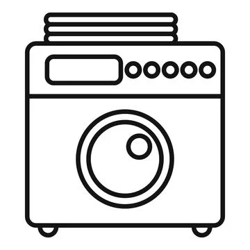 Washing machine with dirty clothes on top is washing laundry line icon イラスト素材