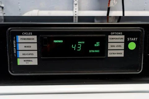 Washing machine display showing the remaining wash time in minutes Stock Photos