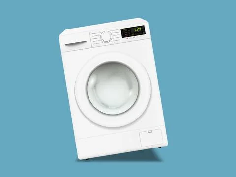 Washing machine is falling during the high-speed wash cycle isolated on blu.. Stockillustratie