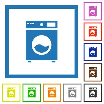 Washing machine flat framed icons Illustrazione stock