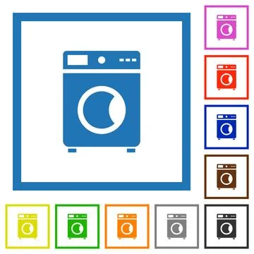 Washing machine flat framed icons Illustrazione stock