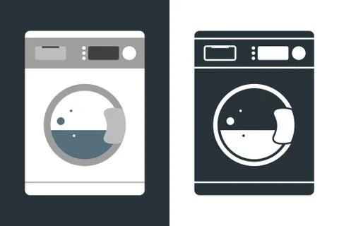 Washing machine in flat style and icon. isolated on blue background. modern v Stock Illustration