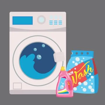 Washing machine in flat style. isolated on blue background. modern vector Stock Illustration