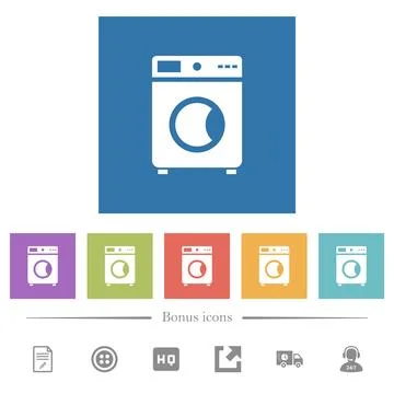 Washing machine flat white icons in square backgrounds Stock Illustration
