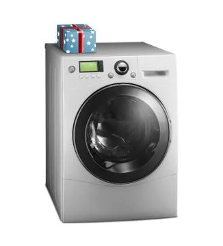 Washing machine with gift Stock Photos