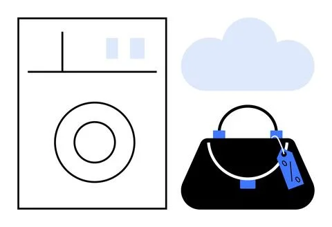 Washing Machine, Handbag, and Cloud Depicting Cleanliness, Fashion, and Clo.. Stock Illustration