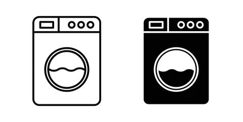 Washing machine icon collection in black, Line icons, flat symbols Stock Illustration