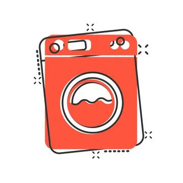 Washing machine icon in comic style. Washer cartoon vector illustration on wh Stock Illustration