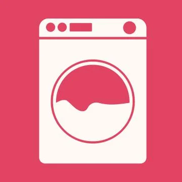 Washing machine icon in flat style. isolated on red background. Stock Illustration