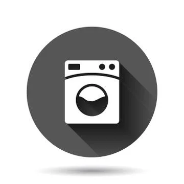 Washing machine icon in flat style. Washer vector illustration on black round Illustrazione stock