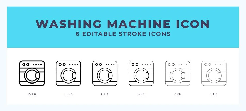 Washing machine icon set with different stroke. Design elements for logo. V.. Stock Illustration