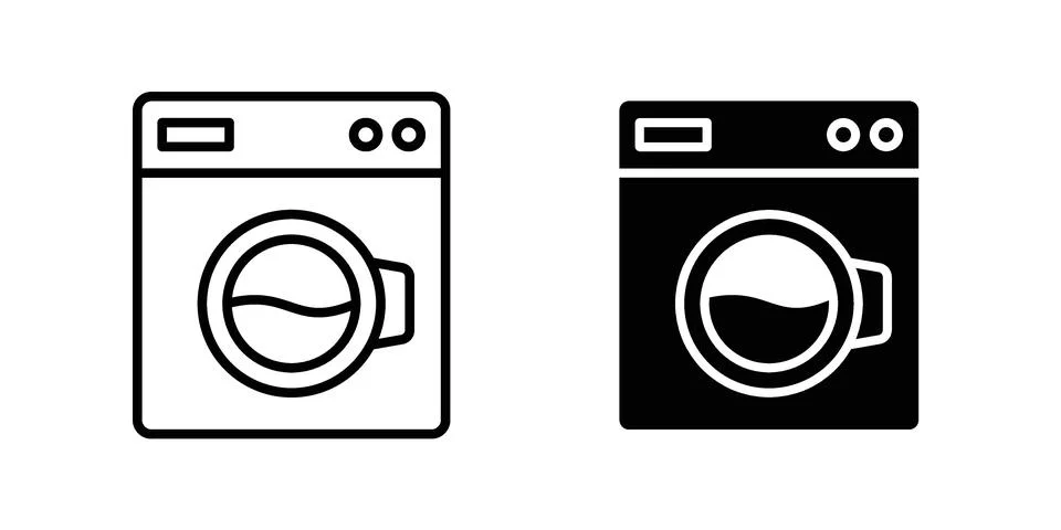 Washing machine icon vector concepts, line and silhouette style Stock Illustration