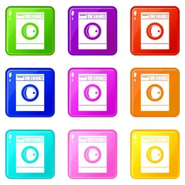 Washing machine icons 9 set Illustrazione stock
