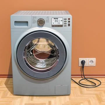 Washing machine in interior, 3D rendering Stock Illustration