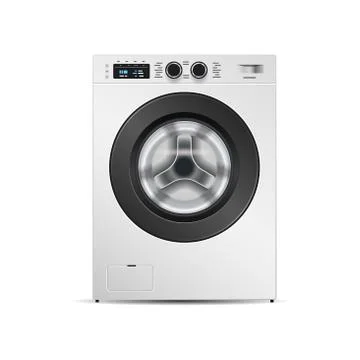 Washing machine isolated on white background front view of steel washer domestic Illustrazione stock