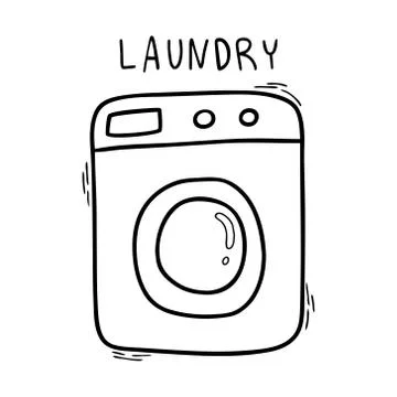 Washing machine isolated on a white background with the inscription Laundry Stock Illustration