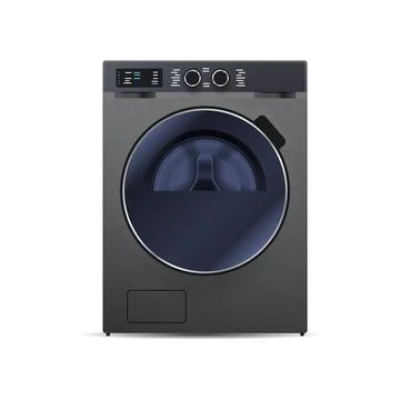 Washing machine isolated on white background front view of steel washer domestic Illustrazione stock