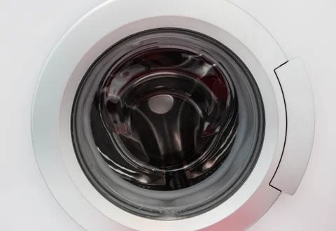 Washing Machine Isolated on White Background. Front View of Stainless Steel Stock Photos