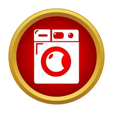 Washing machine laundry appliance icon in red circle Stock Illustration