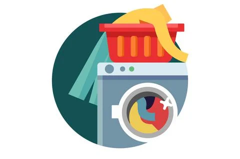 Washing machine with linen and clothes Stock Illustration