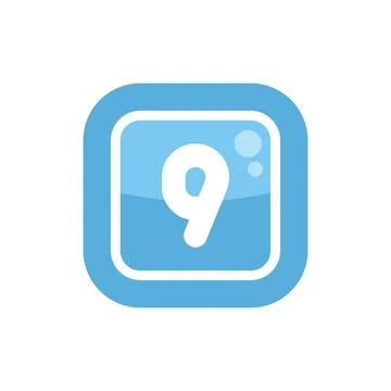Washing machine logo with soap bubbles and number nine inside blue square fra Stock Illustration