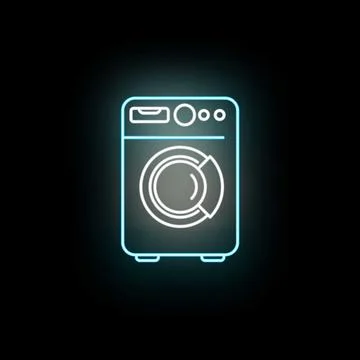 Washing machine neon glow line icon design Stock Illustration