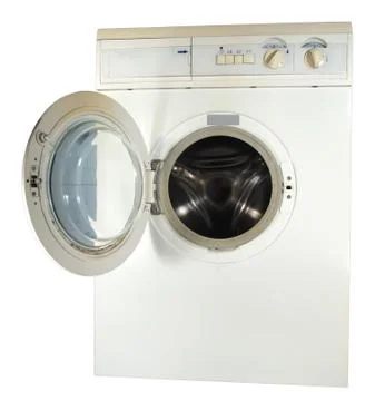 Washing machine with an open hatch, inside the empty Stock Photos