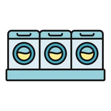 Washing machine row showing laundry service equipment Stock-Illustration