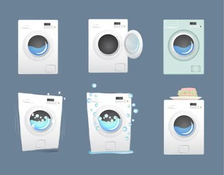 Washing machine set. Flat style vector illustration Stock Illustration