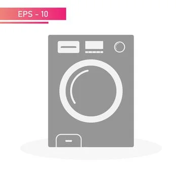 Washing machine in a solid design with a display and easy operation. Household Stock Illustration