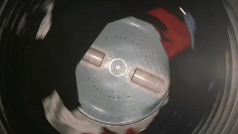 The washing machine is in spin mode. (Selective focus) Stock Footage 113012715