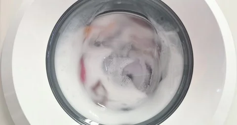 Washing Machine Spinning Close Up Laundry Drum Rotation Footage Stock Footage 328499249