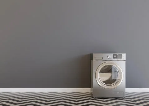 Washing machine standing in empty room. Copy space for text or other objects Stock Illustration
