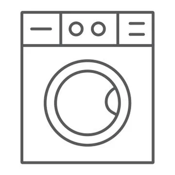 Washing machine thin line icon, laundry and housekeeping, washer sign, vector Stock Illustration