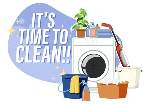 Washing machine with time to clean text design Illustrazione stock
