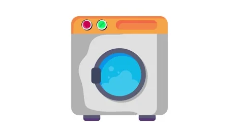 A washing machine with two bubbles floating inside the drum, showcasing a l.. Stock Footage 332457585