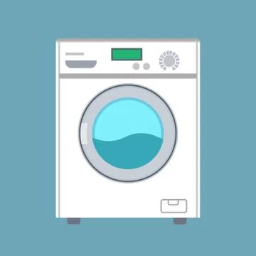 Washing machine vector laundry flat icon front. Housework appliance clothes e Illustrazione stock