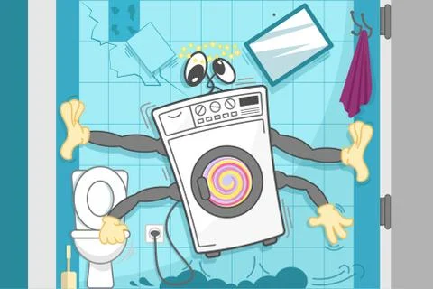 The washing machine vibrates violently. Stock Illustration