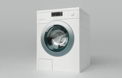 Washing machine on the white background, 3d rendering Illustrazione stock