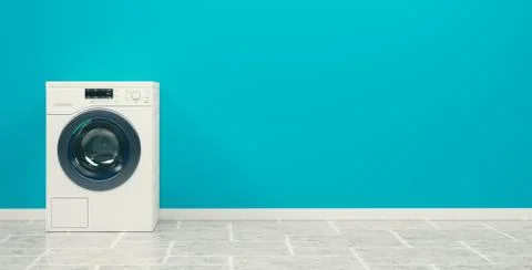 Washing machine on the white background, high resolution 3d rendering Illustrazione stock