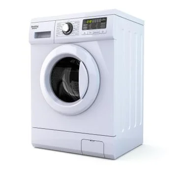 Washing machine on white isolated background. Illustrazione stock
