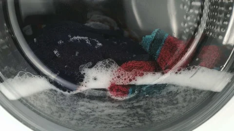 Washing machine. Working process. Close up Stock Footage 72476583
