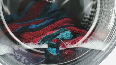 Washing machine. Working process. Close up Stock Footage 72480073