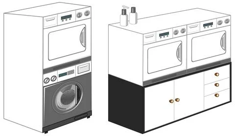 Washing machines with laundry machine isolated on white background Stock Illustration